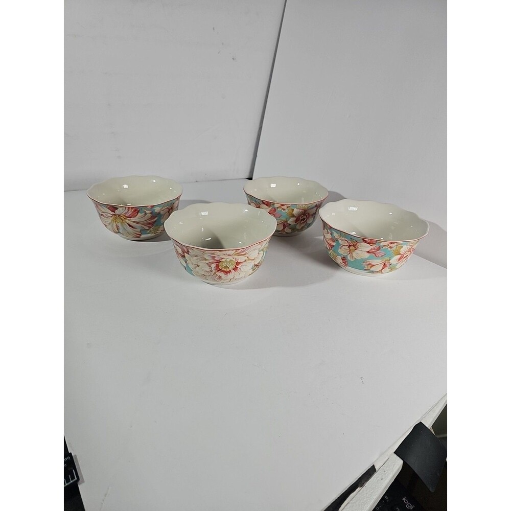 222 Fifth Marley Teal 6” Soup / Cereal Bowls Set of 4